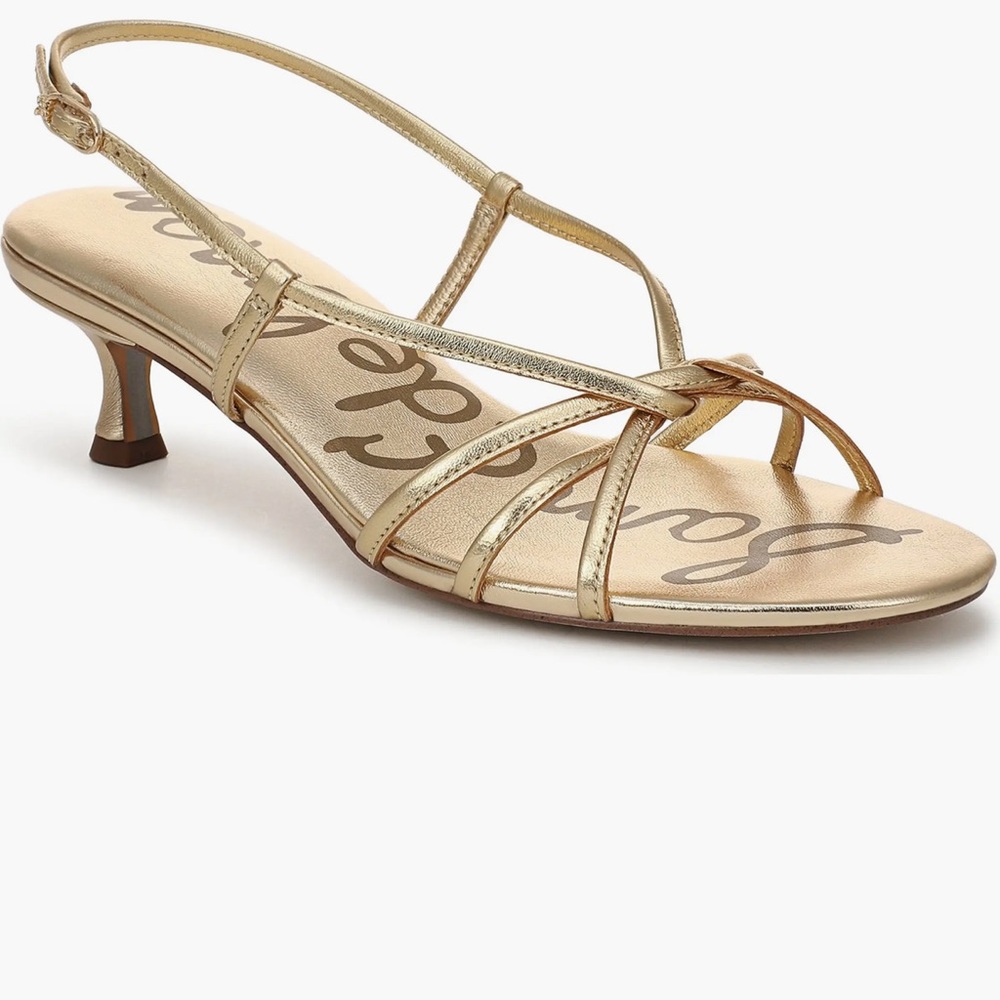 Sam Edelman Metallic Gold Strappy Slingback Kitten Heel Sandals
